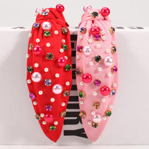 Serre-tête en strass et perles pour la Saint-Valentin, style doux pour femmes, rose et rouge, large bande, accessoire pour cheveux 2024 - Product Image 3