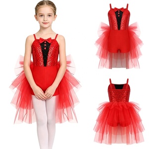 Costume de danse tutu à sequins pour filles, justaucorps style smoking avec nœud papillon et jupe en tulle à ourlet asymétrique, pour spectacle de danse, sur mesure - Product Image 5