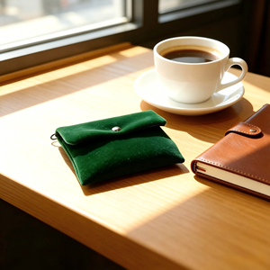 Pochette magnétique en velours vert de qualité supérieure avec mini porte-cartes, porte-monnaie et fonction de couverture rabattable - Product Image 4
