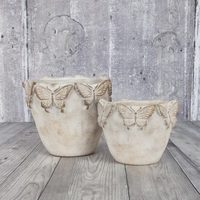 Lianda Pot de fleur en ciment fait à la main motif papillon intérieur extérieur grand petit Pot de plante carré décor à la maison jardin emballé Carton