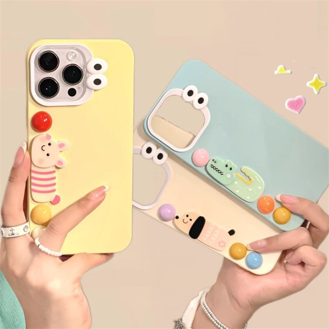 Cartoon Stereo Color Ball Dog Mobile Phone Case Comfortable Handle Heightening Protective Lens Design Cellphone Case for 14 1516