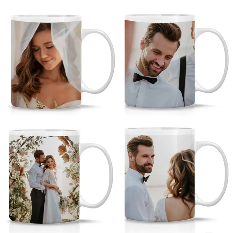 Mugs personnalisables pour mariage, mugs de 11oz en céramique blanche classique de 11oz avec logo imprimé