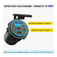 Voiture étanche marine 58W RV double prise USB 20W PD 18W QC3.0 Port USB bouton interrupteur USB C chargeur de voiture prise