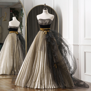 Robe de mariée de luxe Jancember RL138, sans bretelles, avec des rubans, asymétrique, sans manches, en or - Product Image 1