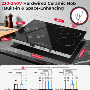 Table de cuisson <span class=keywords><strong>vitrocéramique</strong></span> <span class=keywords><strong>60</strong></span> <span class=keywords><strong>cm</strong></span>, 4 foyers avec zone ovale et zone tri-cercle, 6700 W, 9 niveaux de chaleur, commande tactile - Product Image 2