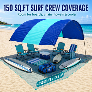 Auvent de plage à énergie éolienne de 150 pieds carrés, complet avec poteaux en aluminium, ancres de sable, cordes d'arrimage et protection solaire UPF 50+ - Product Image 4