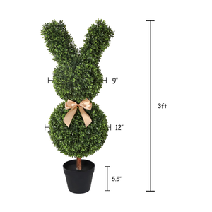 Ensemble de 2 arbres topiaires en faux buis, plante artificielle en forme de lapin avec nœud pour la décoration de la véranda, du jardin <span class=keywords><strong>extérieur</strong></span> et des mariages - Product Image 2