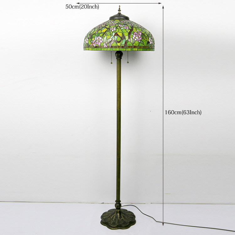 LongHuiJing 20-inch Design Stained Glass Bowl Shade Tiffany-Style Floor Lamp Green Modern Contemporary Bronze