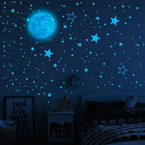 Blue Universe Airplane Luminous Wall Stickers Fluorescent Stars Moon Glow  In The Dark Stickers For Kids