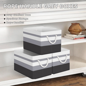 Contenedores Rectangulares Grandes de Papel con Asas de Cuerda, Color Gris Degradado, Paquete de 3 - Product Image 2