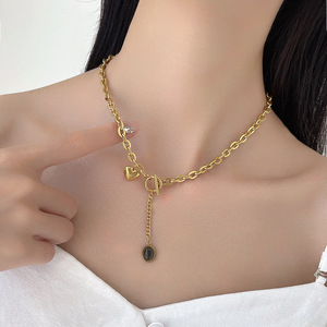 Collana da Donna Trendy Hip-Hop con Ciondolo a Cuore Personalizzato e Catena a Maglie con Chiusura a T e Nappa - 1 Pezzo - Product Image 2