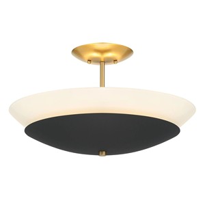 Luminaire de plafond semi-suspendu moderne en laiton et verre à disque bicolore |   Éclairage élégant pour le hall d'hôtel et la chambre d'hôtes - Product Image 1