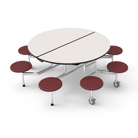 Table de cantine scolaire 8 places avec plateau en panneau, ensemble de restaurant pour extérieur et hôtel, design moderne