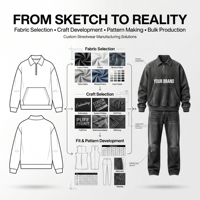Service de développement de vêtements sur mesure : Veste en jean délavé, jeans, fabrication de motifs de couture uniques pour les startups de mode