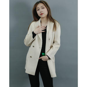 Venta caliente señoras lana Cachemira mezclada tela de doble cara puntada a mano chaqueta de longitud media - Product Image 5