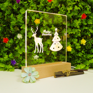 Rectángulo <span class=keywords><strong>haya</strong></span> artesanía Navidad patrón acrílico cálido luz blanca conversión madera cumpleaños regalo noche luz madera lámpara Base - Product Image 4