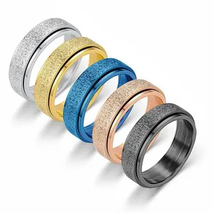 ARR029 Anxiety Ring for Women Men 6mm Titanium Stainless Steel Spinner Fidget Ring Sand Blasted Finished Rings