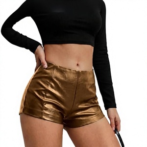 Damen High-Waist Gold Satin Shorts Set Sexy Clubwear Frühling Sommer Stretch Kurze Tops Zweiteiler Outfit - Product Image 1