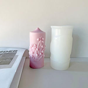 Early Riser sculpté cylindrique bougie parfumée Silicone moule en relief fleur <span class=keywords><strong>colonne</strong></span> bougie Silicone moule bougie décorative - Product Image 4