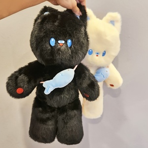 Wholesale Plush <strong>Black</strong> <strong>and</strong> <strong>White</strong> <strong>Cat</strong> with Fish Doll <strong>Stuffed</strong> Animal Home Decoration Christmas Gift Soft <strong>Cat</strong> with Fish Backpack Toy - Product Image 3
