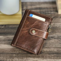 Dompet Kulit Asli Vintage Contact's untuk Pria, Kapasitas Besar dengan Kantong Koin Ber-resleting & Gantungan Kunci