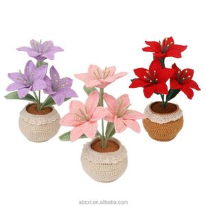 Car Decoration Handmade Knitted Crochet Lily Pot Plant for Home Decor - Product Image 5