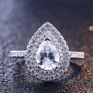 925 סטרלינג כסף ורוד מעוקב Zirconia אגס לחתוך צורת טבעת Halo הגדרת עבור בנות