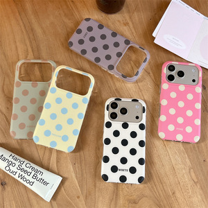 เคสโทรศัพท์ลายจุดสไตล์มินิมอลเกาหลีแบบสองชั้นสำหรับ iPhone17ProMax/16/15/14  ฝาหลังแบบด้าน ป้องกันการกระแทก สำหรับผู้หญิง - Product Image 1