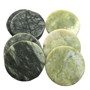 Dalles rondes en jade poli 50 mm vert clair et foncé, double face plates, pour outils d'extensions de cils, origine Hebei - Product Image 4
