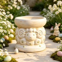 Pot de fleurs décoratif en résine fait main et peint à la main, sculpture de mouton vintage crème, ornement de jardin animalier pour patio et cour