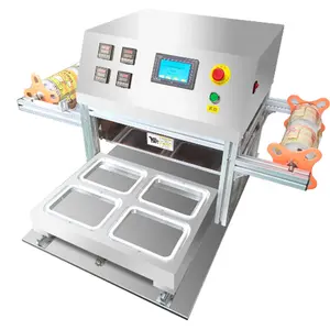 Automatische Lineaire Type Lunch Fastfood Tofu Box Container Lade Sealer Kattenvoer Aluminium Doos Warmteafdichting Machine