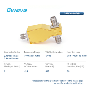 Module RF IC Bias Tee 2,4 mm, plage de fréquences de 30 KHz à 50 GHz, 500 mA et 25 volts CC nominal - Product Image 2