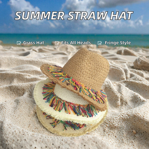 Women's Summer Beach Outdoor Fishing Natural Grass <b>Sombrero</b> Straw Hat 3D Embroidery Fringe Shade Adjustable Head Circumference - Product Image 2