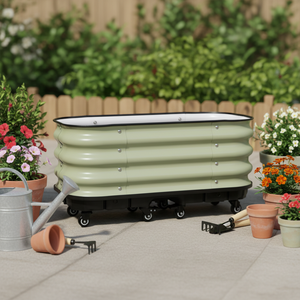 トップスター 大型屋外自動給水式移動プランター 亜鉛メッキ金属製高床式菜園ベッドライナー クラシックデザイン植木鉢 - Product Image 1