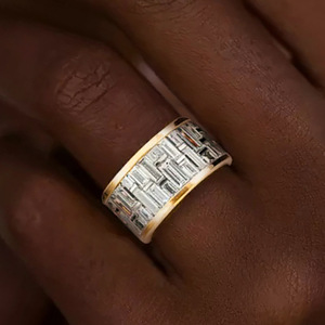 Anello alla Moda con Griglia Quadrata Bicolore Design Geometrico Minimalista Gioielli per Uomo e Donna Anello per Uso Quotidiano - Product Image 2