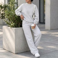 Ensemble 2 pièces personnalisé pour femme automne-hiver : Sweat-shirt oversize à col montant et pantalon large en molleton, survêtement ample uni