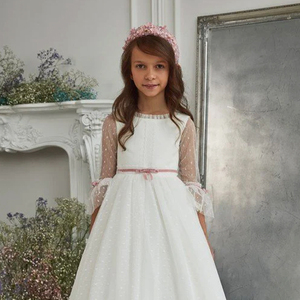 Dot tinh khiết Boutique Chất lượng cao trẻ em appliques pageant Wedding hoa cô gái đầy đủ Tay áo dài trẻ em Dài váy Hiệp thông đầu tiên - Product Image 5