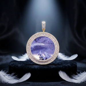 Pendentif photo rond en or de luxe Hip Hop avec diamant de laboratoire, pendentif personnalisé avec photo, pendentif souvenir sur mesure - Product Image 1