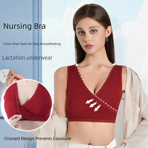 Cotton Thin Molded Cup <strong>Nursing</strong> Bra Wireless Fixed Straps Crisscross Maternity Breastfeeding <strong>Vest</strong> - Product Image 3