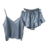 Pyjama en satin de soie sexy en deux pièces pour femmes, vêtements de nuit