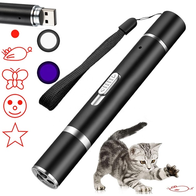 7in1 Laser Pointer Cat Laser Toy Projection Playpen for Dog and Kitten Pet Chaser Tease Stick Training Exercise USB Recharge