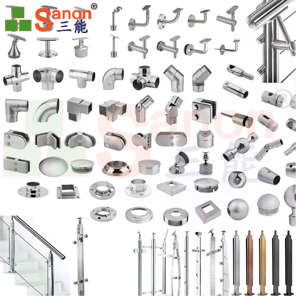 SANON Balcony Staircase System 304 316 Stainless Steel Railing Accessories Balustrades Hardware Handrail Fitting
