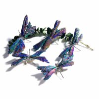 En gros En Vrac Pierre Naturelle Aura Cristal Sculpture Aura Tourmaline Noire Libellule Pour Cadeau D'artisanat