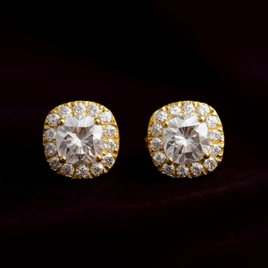Boucles d'oreilles en or E3545 avec diamants naturels taille coussin, style classique pour femme - Product Image 2