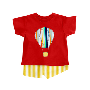 BSSO1914 – ensemble de vêtements personnalisés pour bébé garçon, imprimé ballon à air chaud rouge, tenues pour enfants, ensemble à manches courtes, vente en gros - Product Image 1