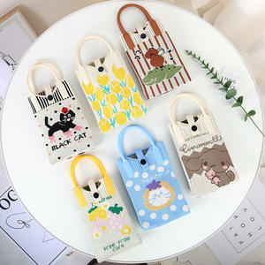 Sac à bandoulière en laine tricotée brodé motif dessin animé mignon pour enfants, idéal pour téléphone portable, poussette et clés, design carré vertical - Product Image 1