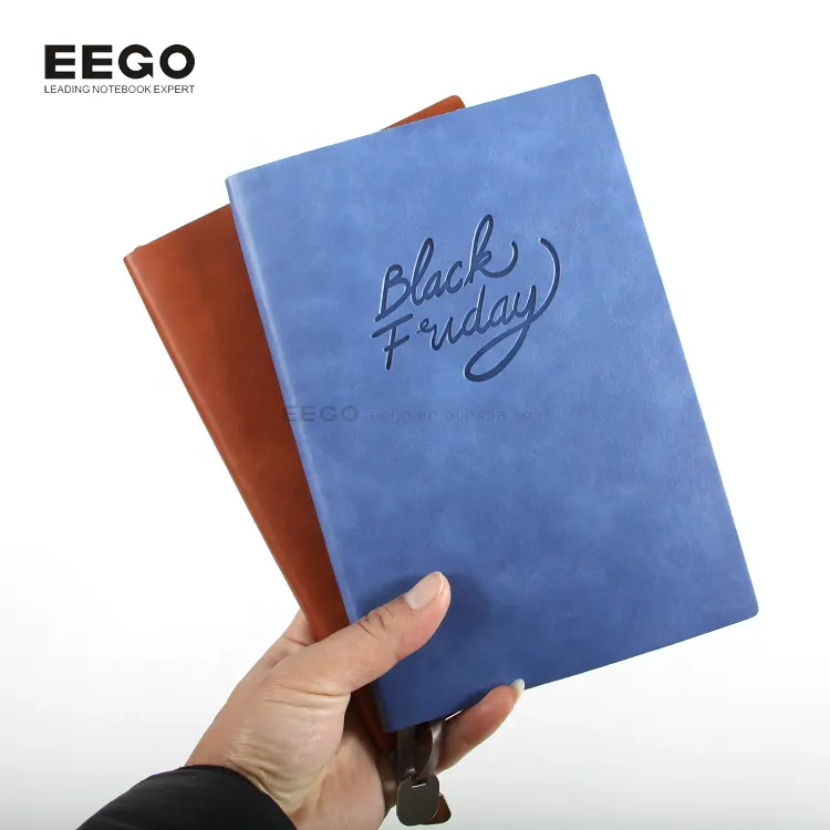 Cuaderno de notas de cuero de PU con logotipo en relieve personalizado de cubierta suave, organizador creativo de libros, diario, cuaderno con marcapáginas de Metal