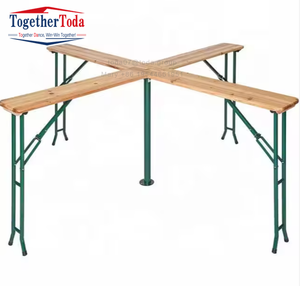 Factory Direct Customized Color Picnic Park 220cm Cross Folding Wooden Beer Table With <b>Bench</b> Metal Table Legs - Product Image 4