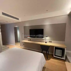 Hotel Bedroom Furniture Complete Sets <b>Queen</b> King <b>Size</b> Wooden <b>Bed</b> <b>Frame</b> With Nightstand TV Cabinet Wardrobe For 3 Star Hotels - Product Image 3