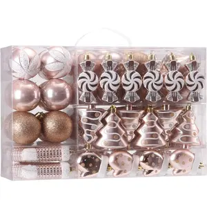 Popular Xmas Balls Christmas Tree Baubles Rose Gold Assorted Shatterproof 77pcs Hanging Plastic Christmas Ball Set Ornaments